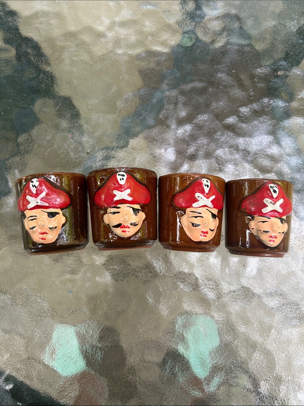 Pirate Shot Glasses- Hand-painted-Set of 4-VINTAGE
